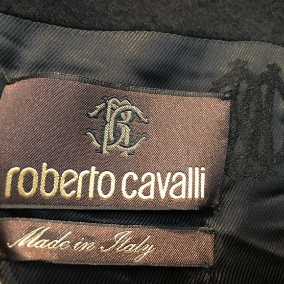 Roberto Cavalli Women's Cappotto Woven Wool Coat W/Leather Trim Size 40 IT/4 US - Picture 12 of 13